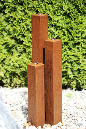 Cortenstahl Säulen Trio 100/10 Edelrost Gartenbrunnen Springbrunnen Komplettset