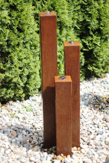 Cortenstahl Säulen Trio 100/10 Edelrost Gartenbrunnen Springbrunnen Komplettset