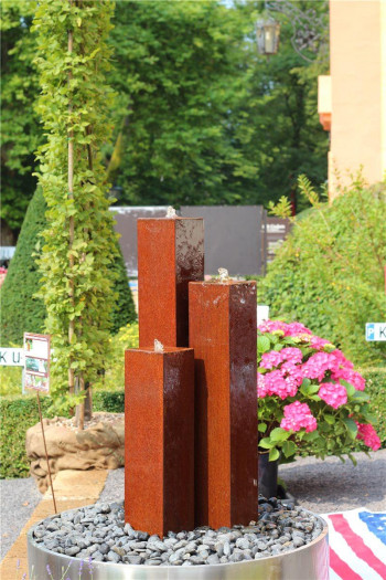 Cordon Säulen Trio 130cm Cortenstahl Gartenbrunnen Springbrunnen Komplettset