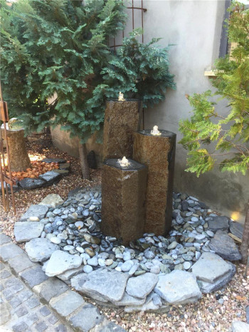 Quellstein Basalt Säulen Trio 100cm mit Quellschalen Gartenbrunnen Springbrunnen