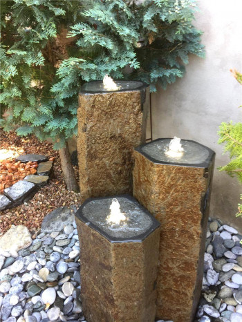 Quellstein Trio Basalt Säulen 100cm mit Quellschalen Gartenbrunnen Springbrunnen
