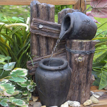  Jarro Wasserspiel 40cm Polystone Brunnen Holzoptik