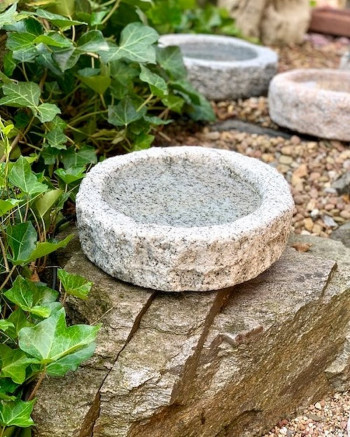 Vogeltränke Granit grau rund 30cm Naturform Vogelbad für Garten Insektentränke