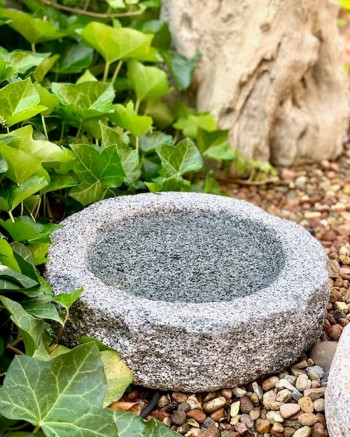 Vogeltränke Granit anthrazit rund 30cm Naturform Vogelbad für Garten Insektentränke