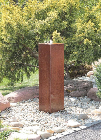 Cortenstahl Säule 100cm Edelrost Gartenbrunnen Springbrunnen Komplettset