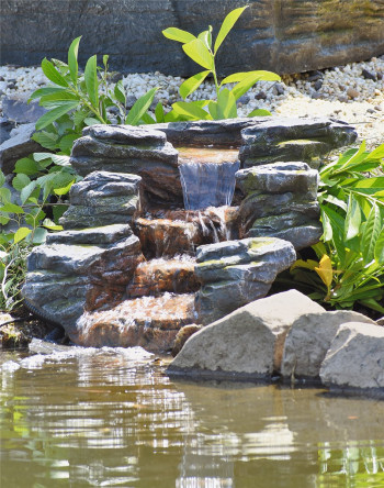 Bachlauf Rapit L110cm Polystone Fertigbauteil Bachlaufschale mit Wasserfall und LED-Leiste