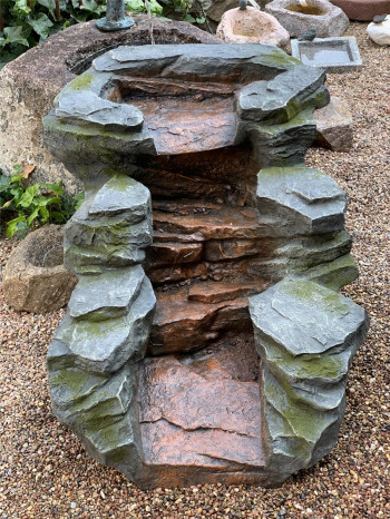 Bachlauf Rapit L110cm Polystone Fertigbauteil Bachlaufschale mit Wasserfall und LED-Leiste
