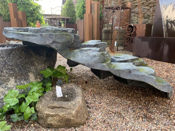 Bachlauf Rapit L110cm Polystone Fertigbauteil Bachlaufschale mit Wasserfall und LED-Leiste