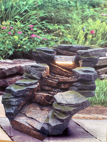 Bachlauf Rapit L110cm Polystone Fertigbauteil Bachlaufschale mit Wasserfall und LED-Leiste