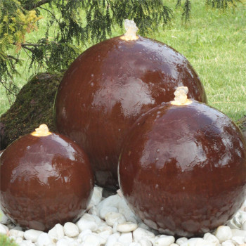 Cortenstahl Kugelbrunnen Trio 30/40/50 cm Edelrost Gartenbrunnen Komplettset