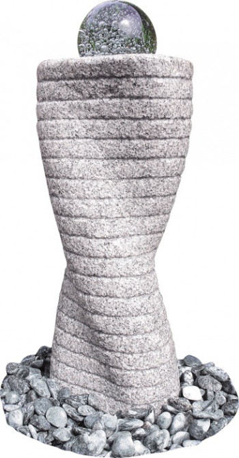 Wasserspiel SET Quellstein Säule 80cm Granit Gartenbrunnen mit dreh. Glaskugel