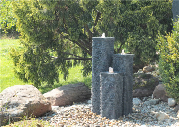 Granitbrunnen Säulen Trio 100/20 Granit Gartenbrunnen Springbrunnen Komplettset