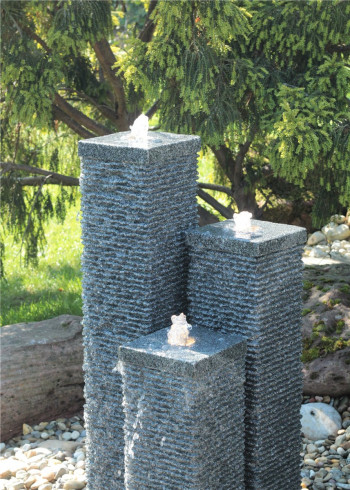 Granitbrunnen Säulen Trio 100/20 Granit Gartenbrunnen Springbrunnen Komplettset