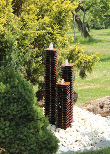 Cortenstahl Lamellen Säulen Trio 100/15 Edelrost Gartenbrunnen Springbrunnen