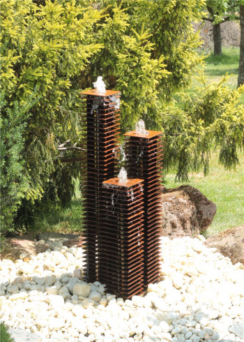 Cortenstahl Lamellen Säulen Trio 100/15 Edelrost Gartenbrunnen Springbrunnen