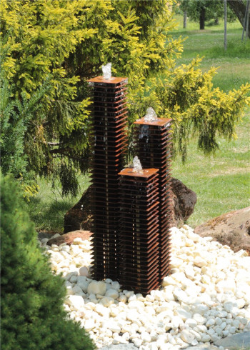 Cortenstahl Lamellen Säulen Trio 100/15 Edelrost Gartenbrunnen Springbrunnen