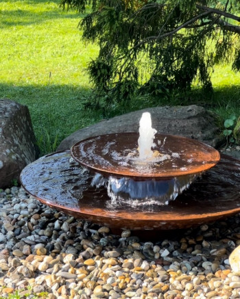 Wasserschalen Kaskade Duo Ø100cm mit Fontäne Cortenstahl Springbrunnen Komplettset