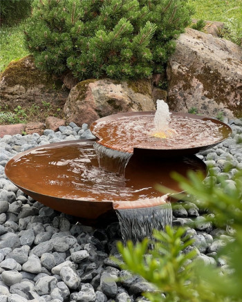 Wasserschalen Duo Ø80/60cm mit Wasserfall Cortenstahl Gartenbrunnen Springbrunnen Komplettset