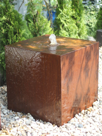 Cortenstahl Würfel 60cm Edelrost Gartenbrunnen Springbrunnen Komplettset