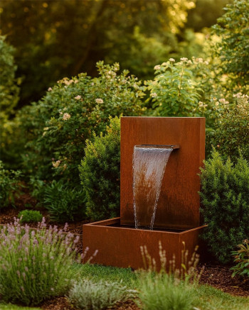 Wasserspiel Cortenstahl Wasserfall L30cm Gartenbrunnen Edelrost Design