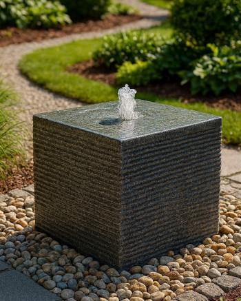 Quellstein Würfel 40cm Granit Gartenbrunnen Springbrunnen Komplettset