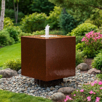 Cortenstahl Würfel 50cm Schwebeoptik Edelrost Gartenbrunnen Springbrunnen Komplettset