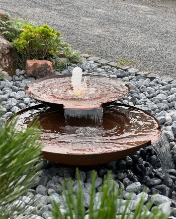 Wasserschalen Duo Ø80/60cm mit Wasserfall Cortenstahl Gartenbrunnen Springbrunnen Komplettset