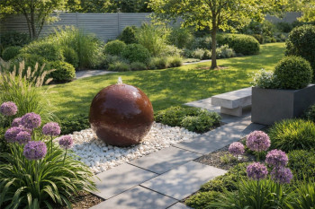 Cortenstahl Kugelbrunnen 30cm Edelrost Gartenbrunnen Springbrunnen Komplettset