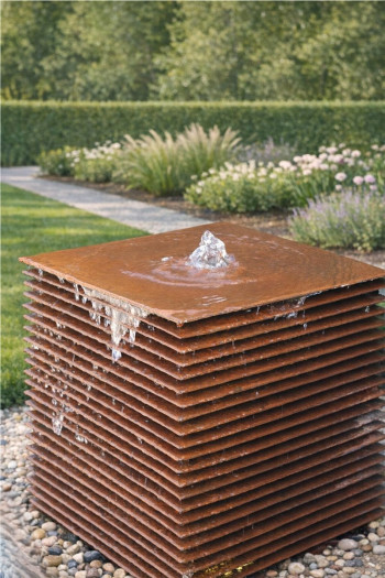 Cortenstahl Säule Lamelle 60 Edelrost Gartenbrunnen Springbrunnen Komplettset