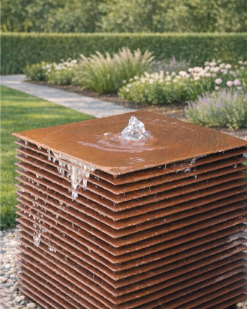 Cortenstahl Säule Lamelle 60 Edelrost Gartenbrunnen Springbrunnen Komplettset