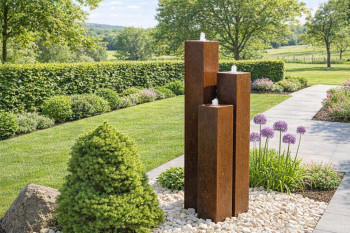 Cortenstahl Säulen Trio 150/20 Edelrost Gartenbrunnen Springbrunnen Komplettset