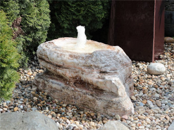 Quellstein Onyx Marmor L120cm mit Quellschale Gartenbrunnen Springbrunnen Komplettset
