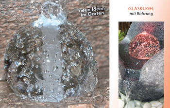 Glaskugel mit Bohrung Ø15cm für Gartenbrunnen Granitbrunnen oder Wasserspiel