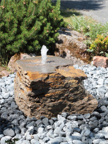 Quellstein Muschelkalk L80cm mit Quellschale flach Gartenbrunnen Springbrunnen Komplettset