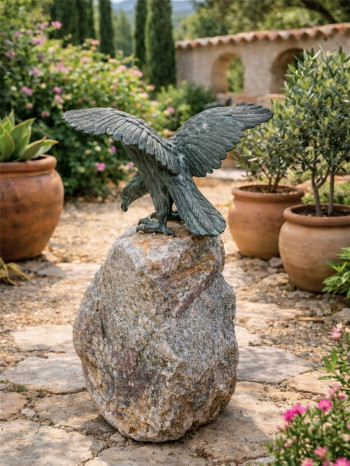 Greifvogel Steinadler auf Granitstein 58cm Gartenfigur Bronze Rottenecker