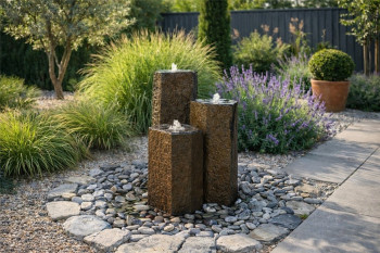 Quellstein Trio Basalt Säulen 100cm mit Quellschalen Gartenbrunnen Springbrunnen