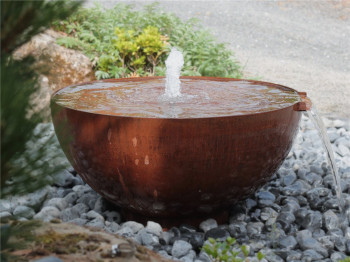 Cortenstahl Wasserschale Bowl 80 mit Wasserfall Edelrost Gartenbrunnen Komplettset