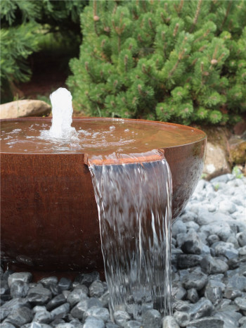 Cortenstahl Wasserschale Bowl 80 mit Wasserfall Edelrost Gartenbrunnen Komplettset