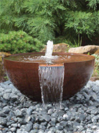 Cortenstahl Wasserschale Bowl 80 mit Wasserfall Edelrost Gartenbrunnen Komplettset