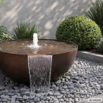 Cortenstahl Wasserschale Bowl 80 mit Wasserfall Edelrost Gartenbrunnen Komplettset