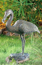 Bronzefigur Graureiher 60cm mit Fisch Bronze Fischreiher Gartenfigur Rottenecker