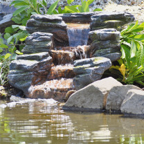 Bachlauf Rapit L110cm Polystone Fertigbauteil Bachlaufschale mit Wasserfall und LED-Leiste