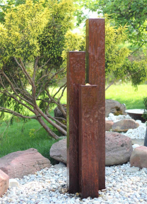 Cortenstahl Säulen Trio 160/15 Edelrost Gartenbrunnen Springbrunnen Komplettset