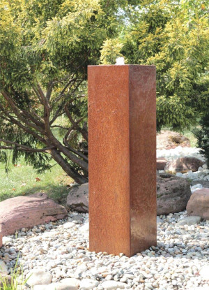 Cortenstahl Säule 100cm Edelrost Gartenbrunnen Springbrunnen Komplettset