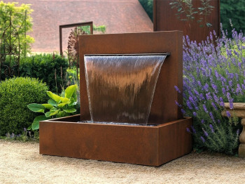 Wasserspiel Cortenstahl Wasserfall L 90 cm Gartenbrunnen Edelrost Design
