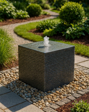 Quellstein Würfel 40cm Granit Gartenbrunnen Springbrunnen Komplettset