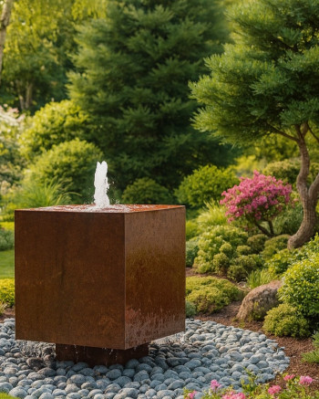 Cortenstahl Würfel 60cm Schwebeoptik Edelrost Gartenbrunnen Springbrunnen Komplettset