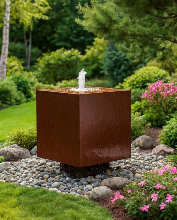 Cortenstahl Würfel 50cm Schwebeoptik Edelrost Gartenbrunnen Springbrunnen Komplettset