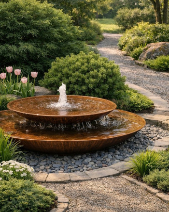 Wasserschalen Kaskade Duo Ø150cm mit Fontäne Cortenstahl Springbrunnen Komplettset