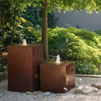 Cortenstahl Duo 60/100cm Würfel und Quader Edelrost Gartenbrunnen Komplettset